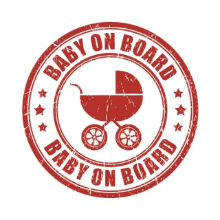 Baby on Board — κόκκινη σφραγίδα με καρότσι