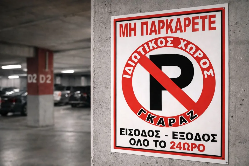Κόκκινη και λευκή πινακίδα απαγόρευσης στάθμευσης
